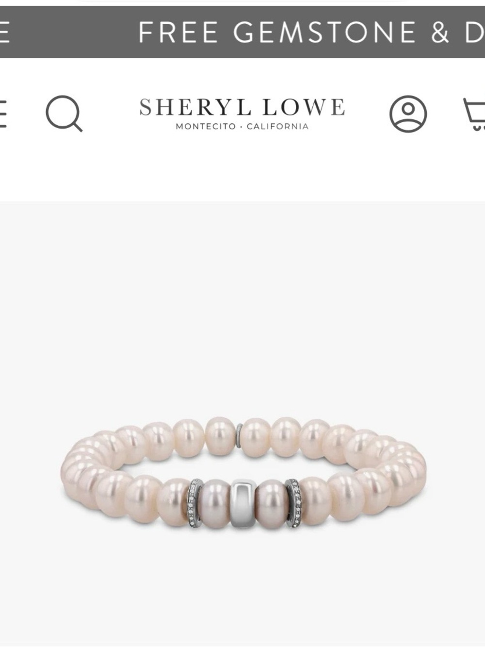 Sheryl Lowe Blush Pearl Stretch Bracelet with Silver Accents